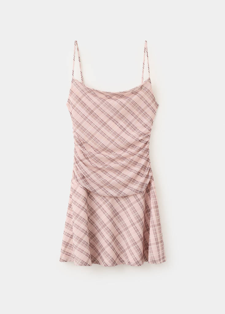 Gathered check dress — Pink
