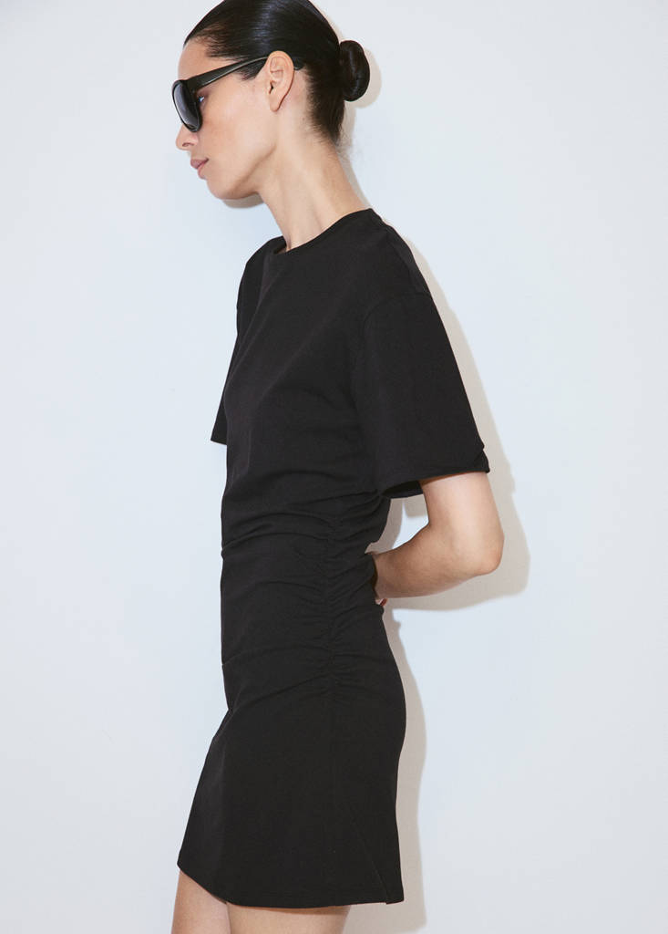 Cotton dress with gathered sides