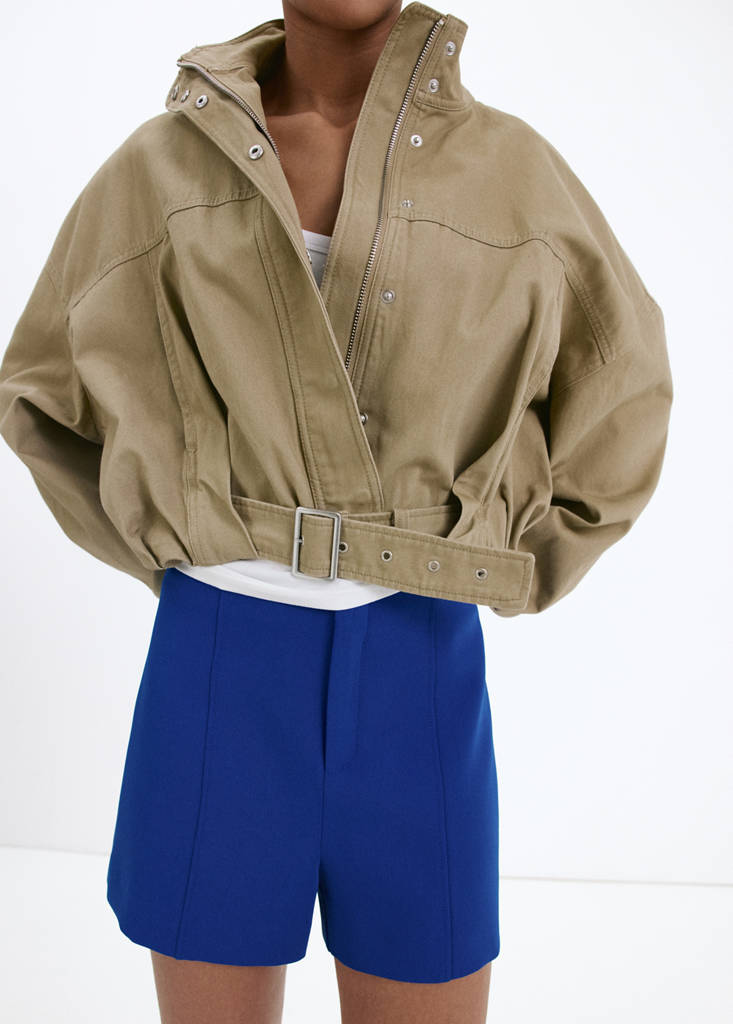 High-waisted stitched shorts — Blue