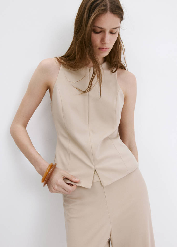 Zipper fitted waistcoat — Sand