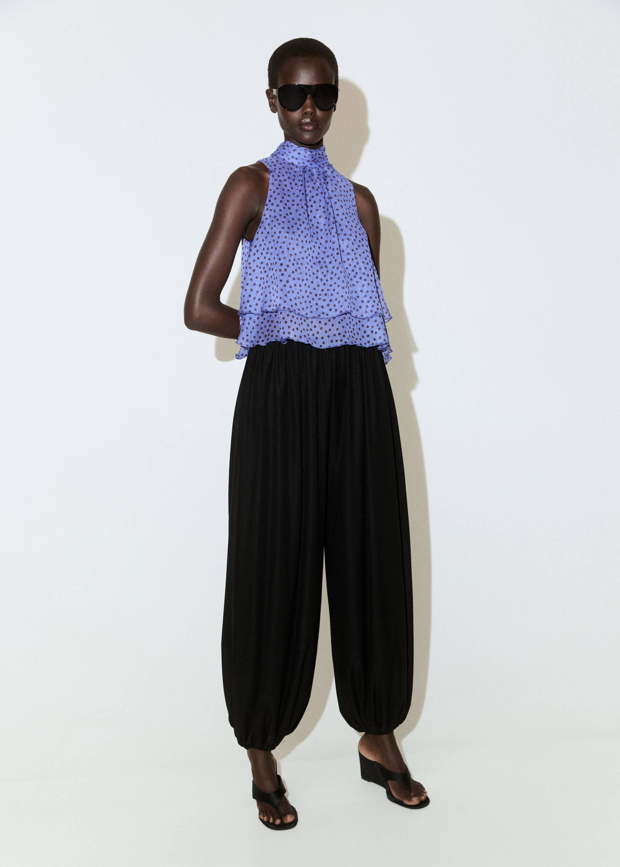 Polka-dot blouse with draped collar - General plane