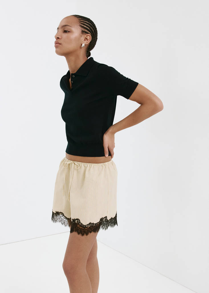 Striped lace shorts — Pastel Yellow