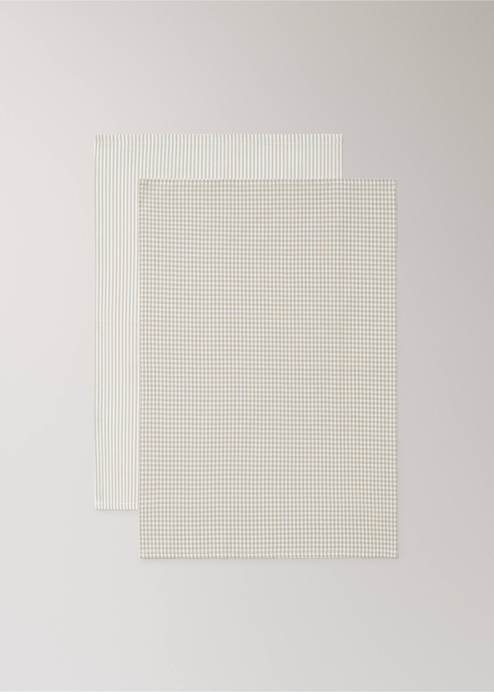 Check and stripe-print kitchen towels - Details of the article 1, Light/Pastel Brown. Ref: 37071472-00.