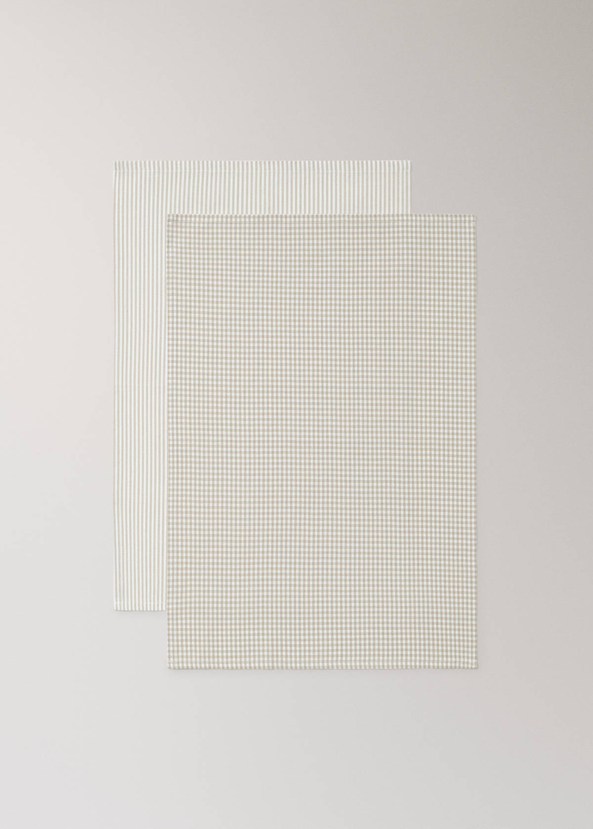 Check and stripe-print kitchen towels — Light/Pastel Brown