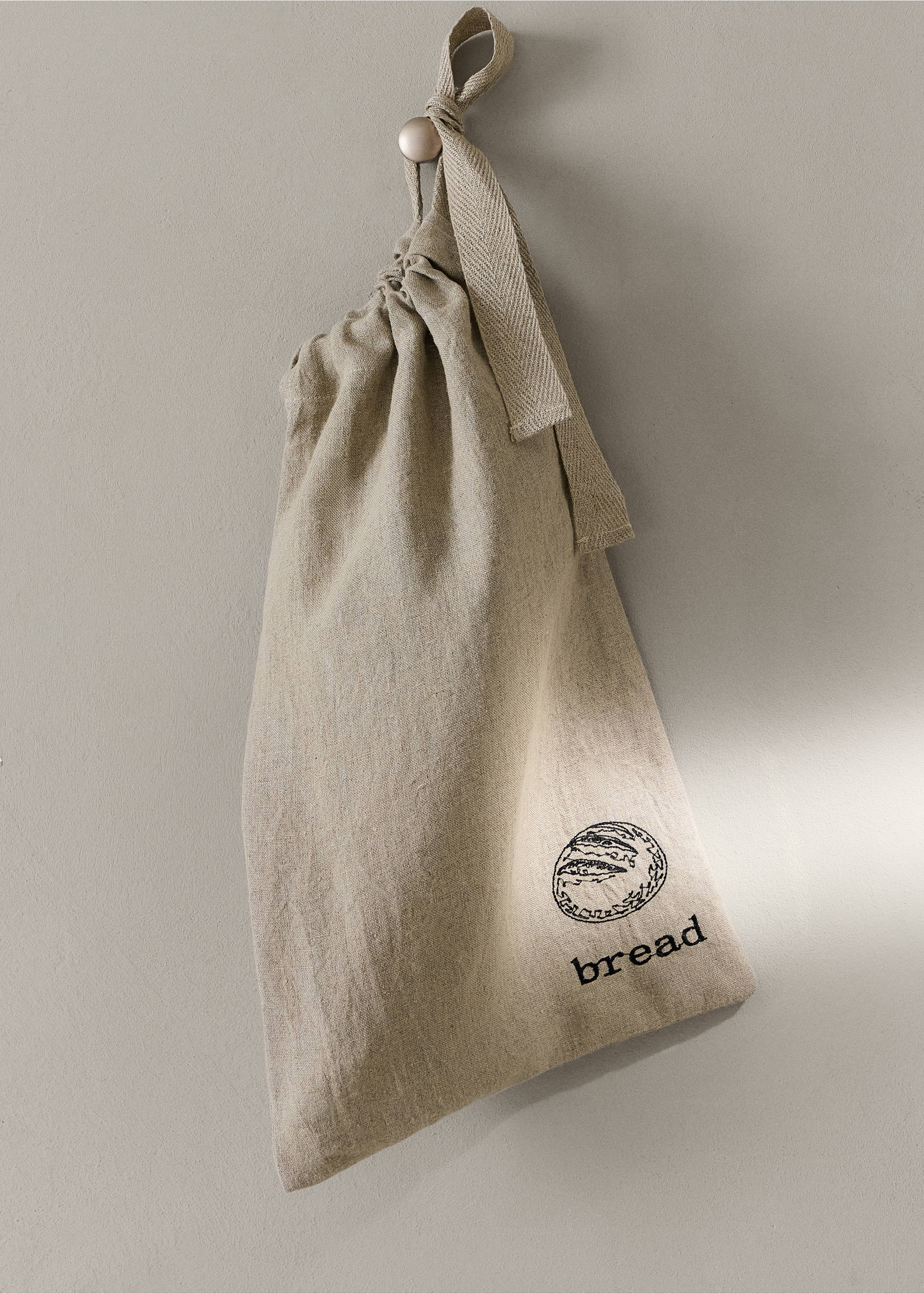 Embroidered washed linen bread bag - General plane, Light/Pastel Brown. Ref: 37071477-00.