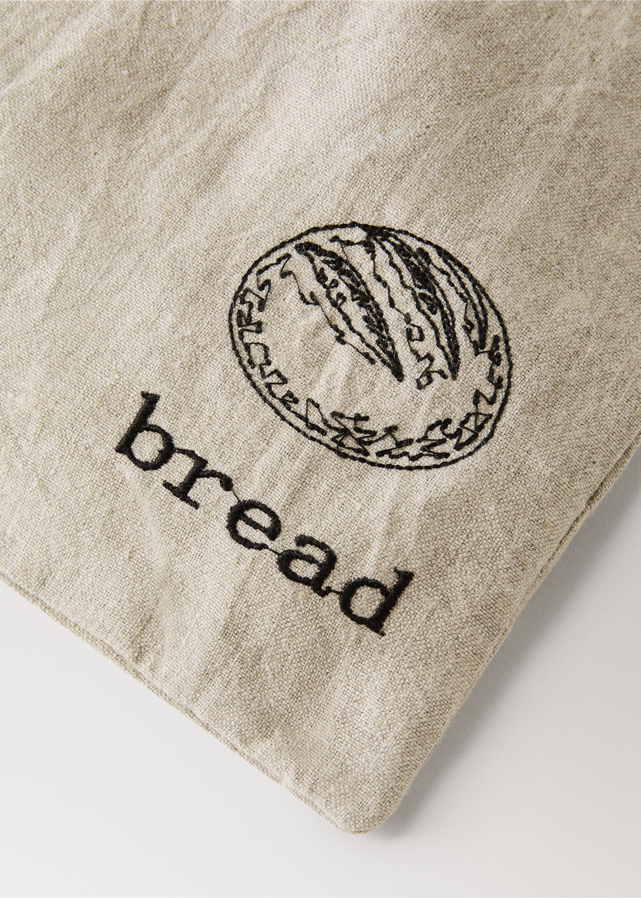 Embroidered washed linen bread bag - Details of the article 1, Light/Pastel Brown. Ref: 37071477-00.