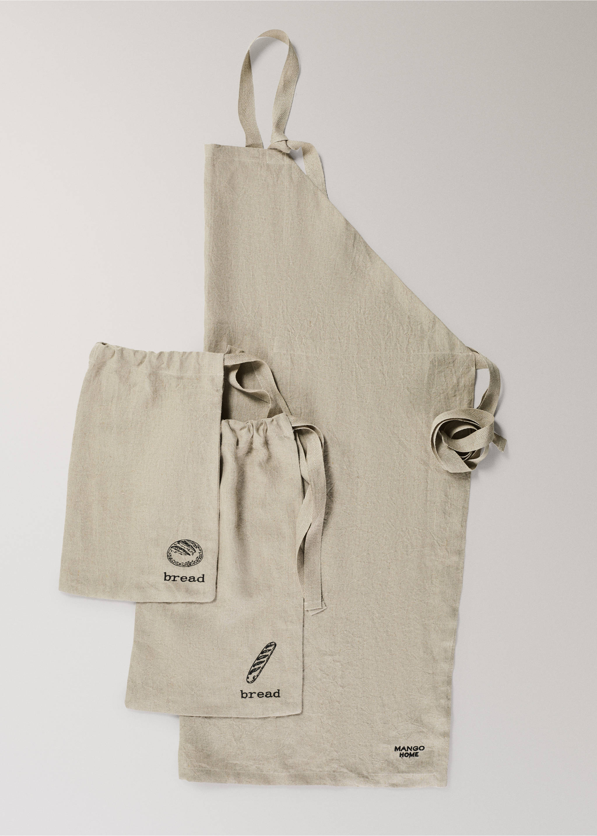 Embroidered washed linen bread bag - Details of the article 3, Light/Pastel Brown. Ref: 37071477-00.