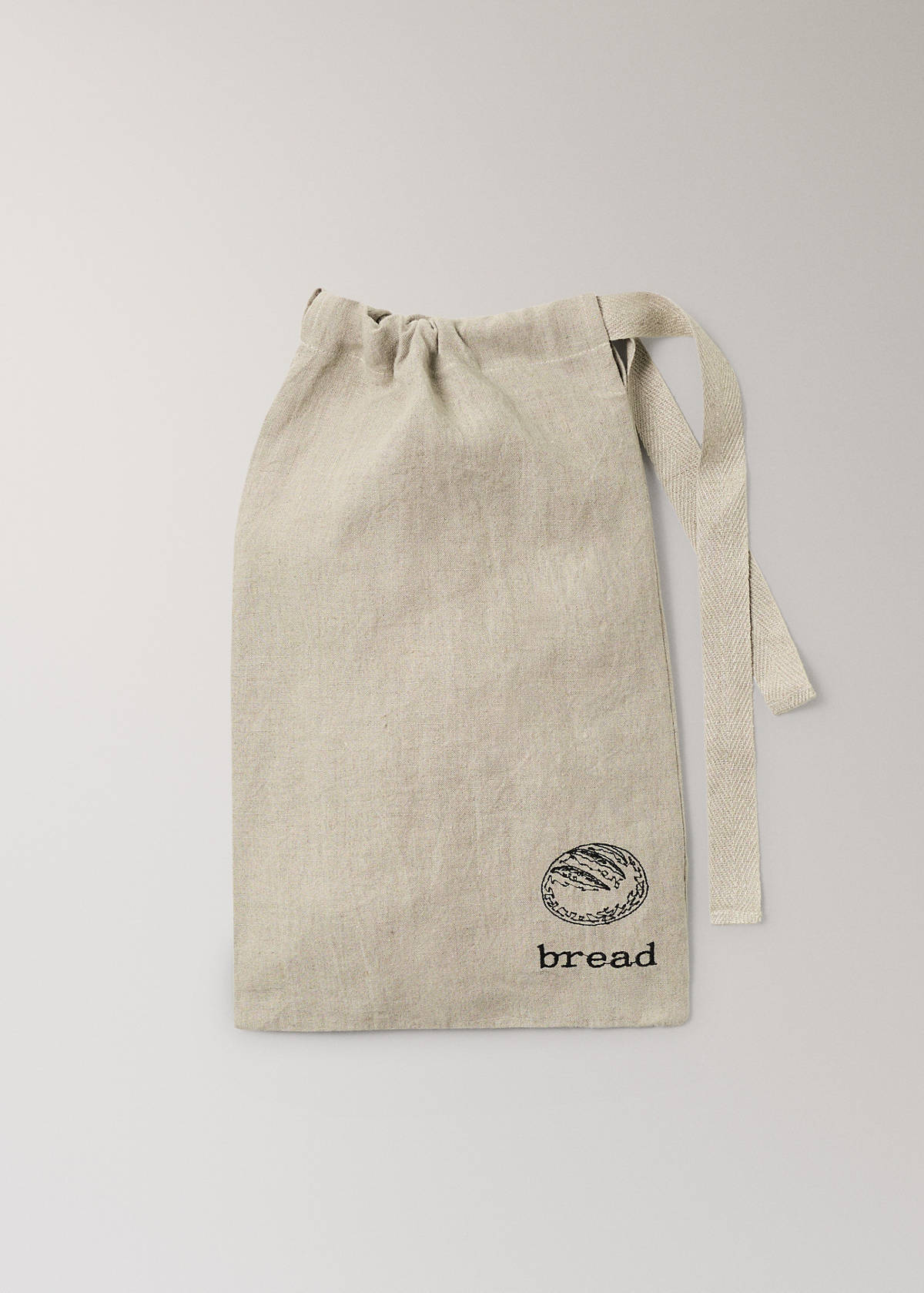 Embroidered washed linen bread bag — Light/Pastel Brown