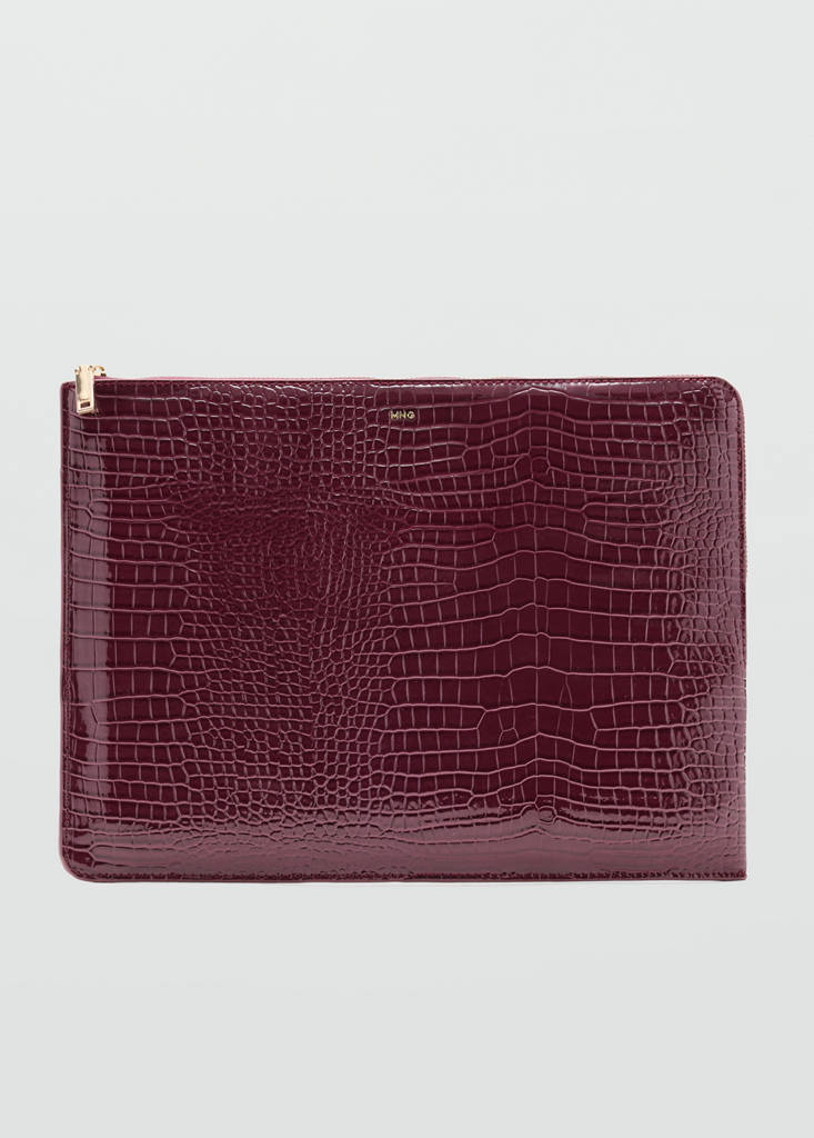 Mango Housse Ordinateur Portable Effet Croco Brillant In Bordeaux