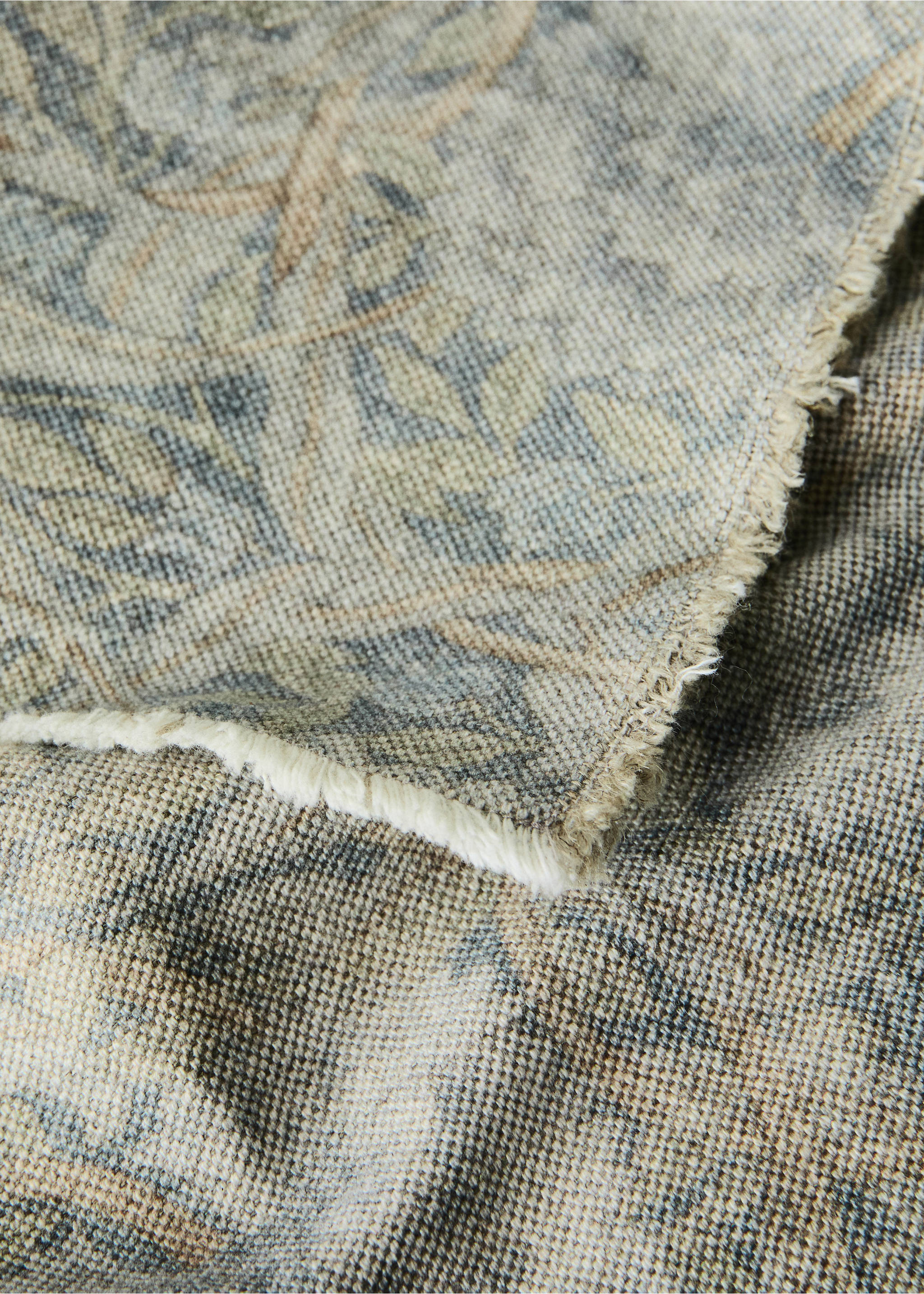 Printed cotton linen blanket - Details of the article 1, Blue. Ref: 37071481-00.