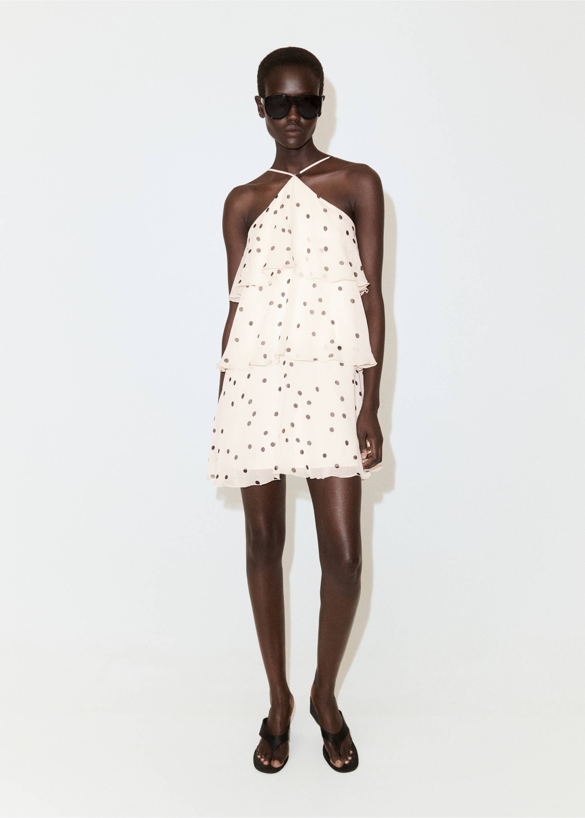 Halter polka dot dress - General plane, Ecru. Ref: 37071482-00.