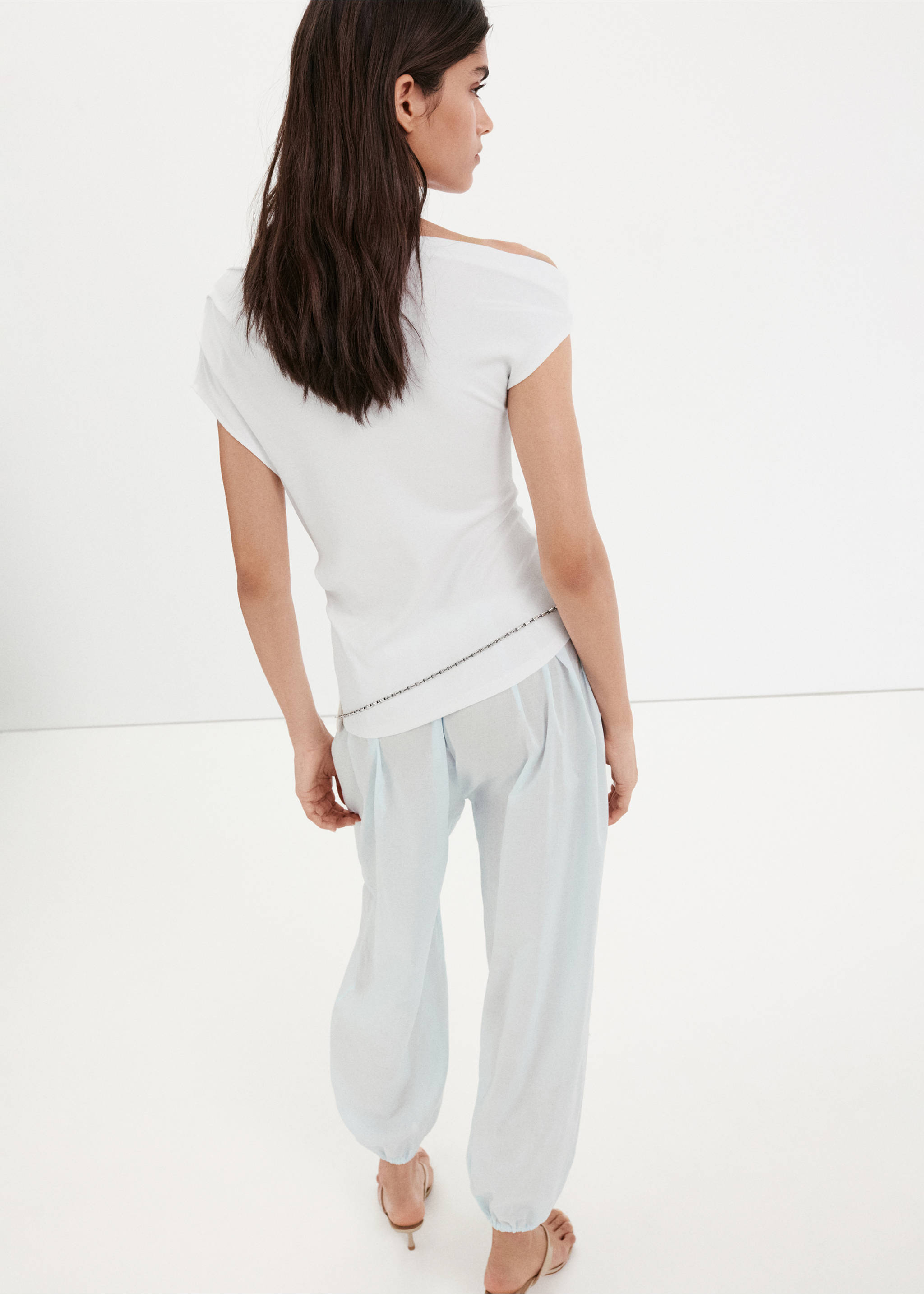 T-shirt asymétrique froncé - Verso de l’article, Blanc. Ref: 37071483-00.