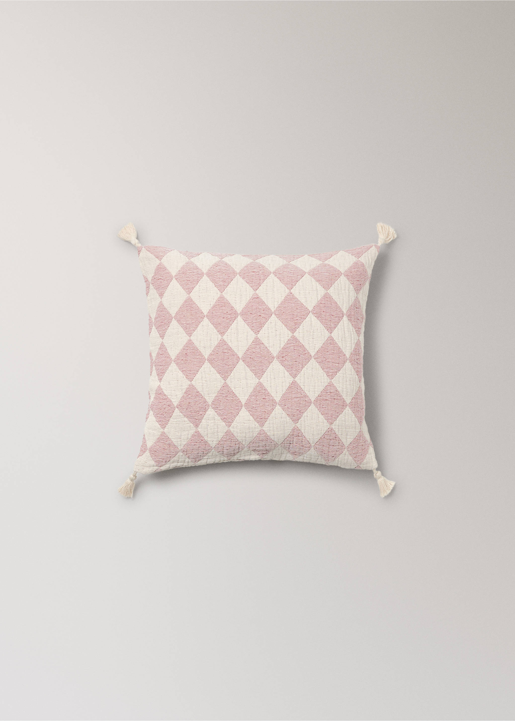 Bicolour diamond jacquard cushion cover 40x40cm - Article without model, Coral Red. Ref: 37071486-00.