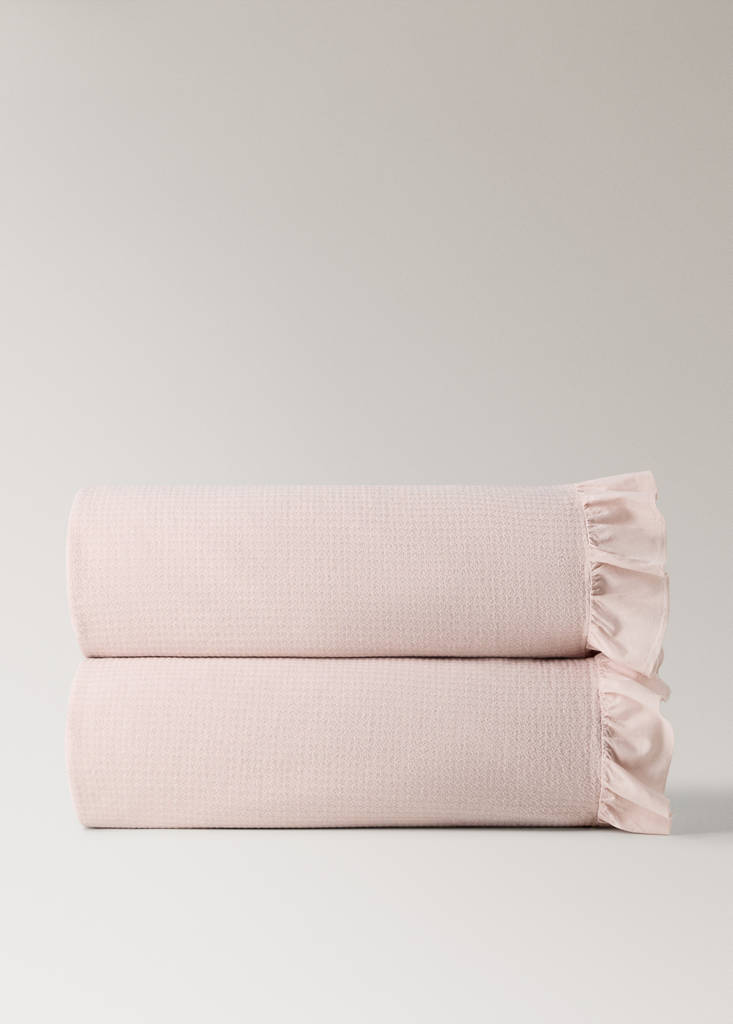 Jacquard-Baumwolldecke mit Volant für die Minibabywiege — Nude