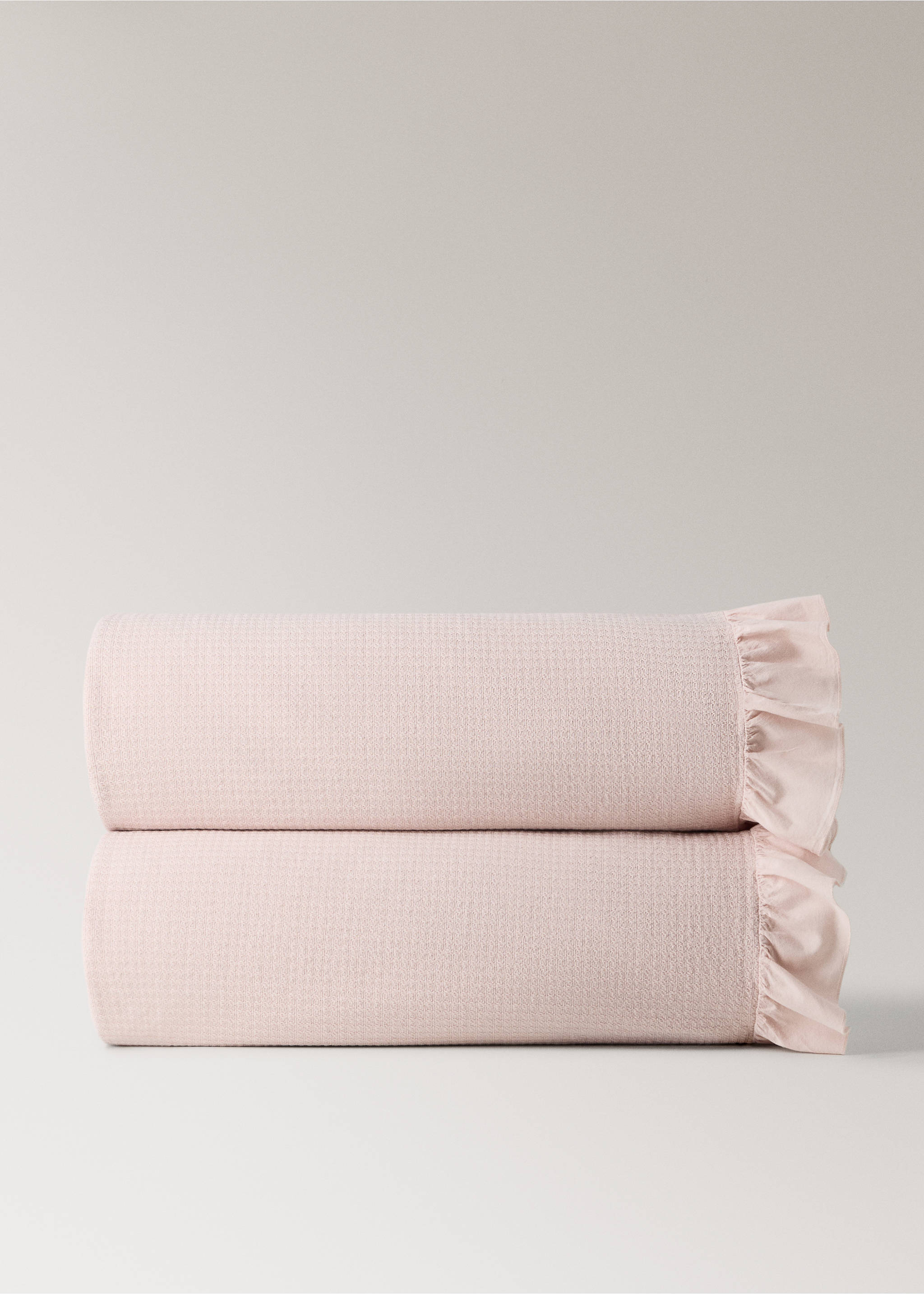 Jacquard cotton bedspread with ruffle for mini cot - Article without model, Nude. Ref: 37071487-00.