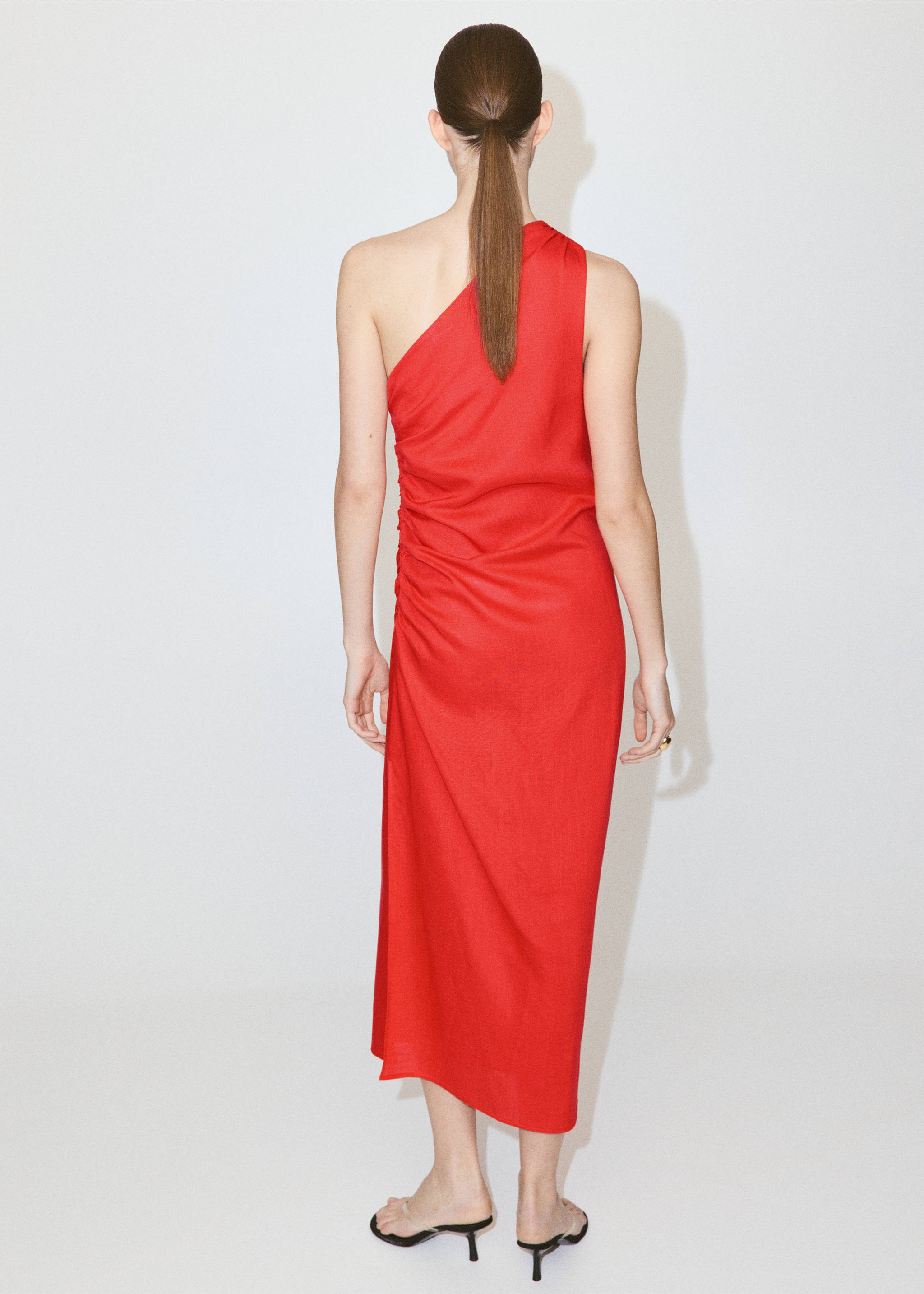 Asymmetrical pleated dress - Reverse of the article, Orange. Ref: 37071494-00.