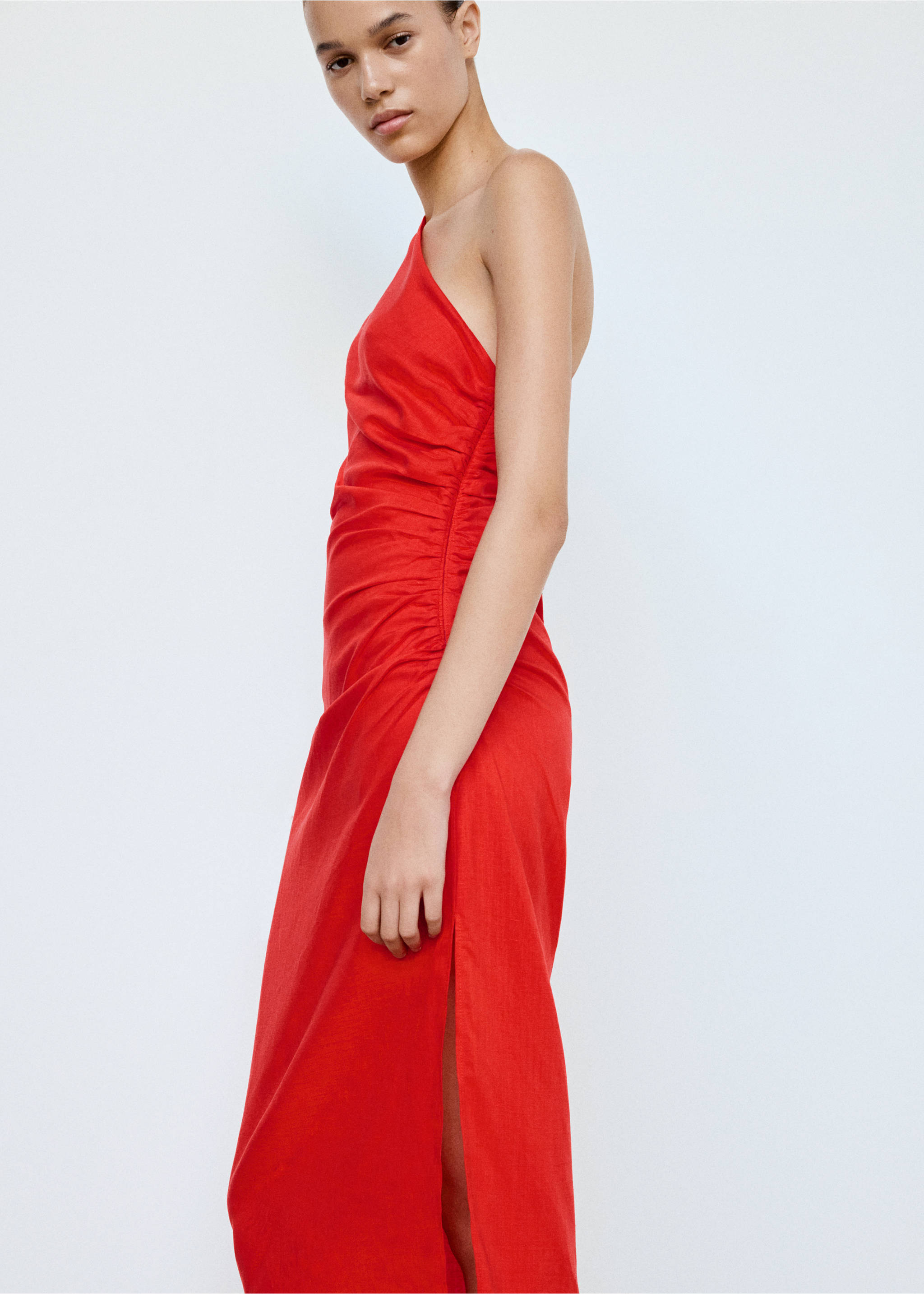 Asymmetrical pleated dress - Medium plane, Orange. Ref: 37071494-01.