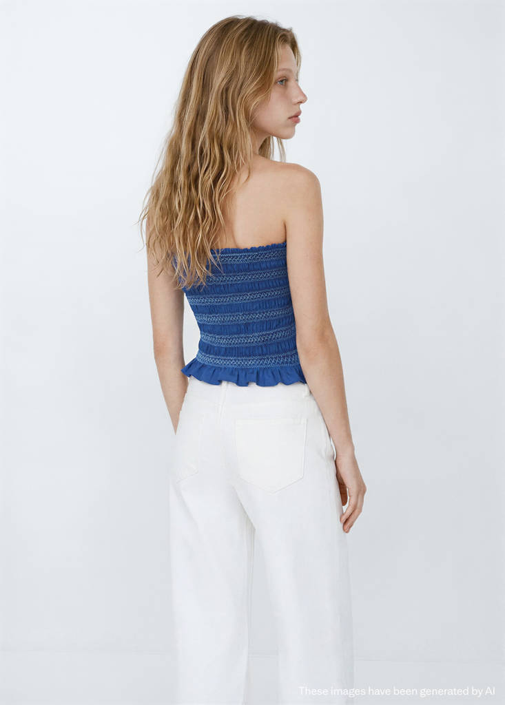 Smocked top with embroidered details — Navy