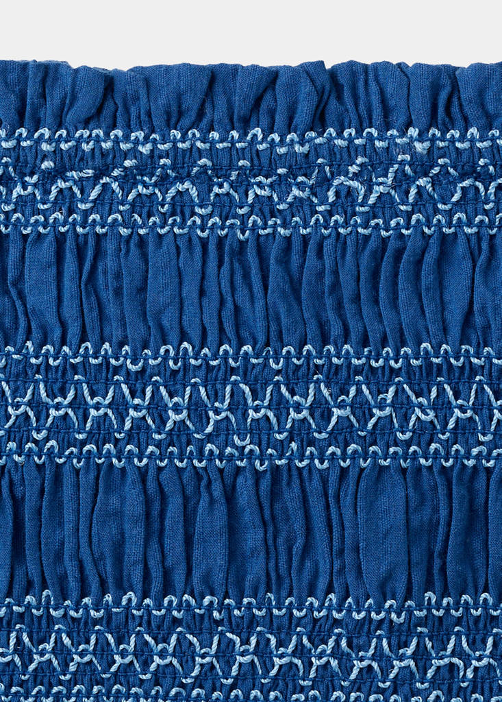 Smocked top with embroidered details — Navy