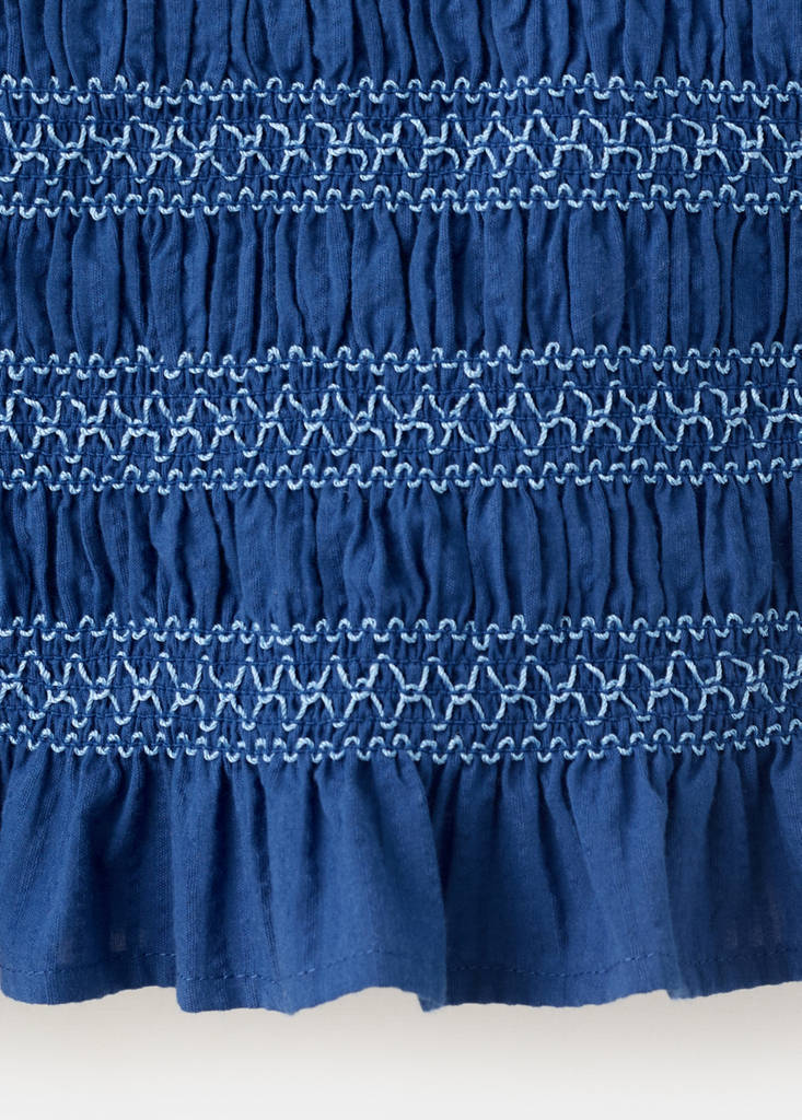 Smocked top with embroidered details — Navy