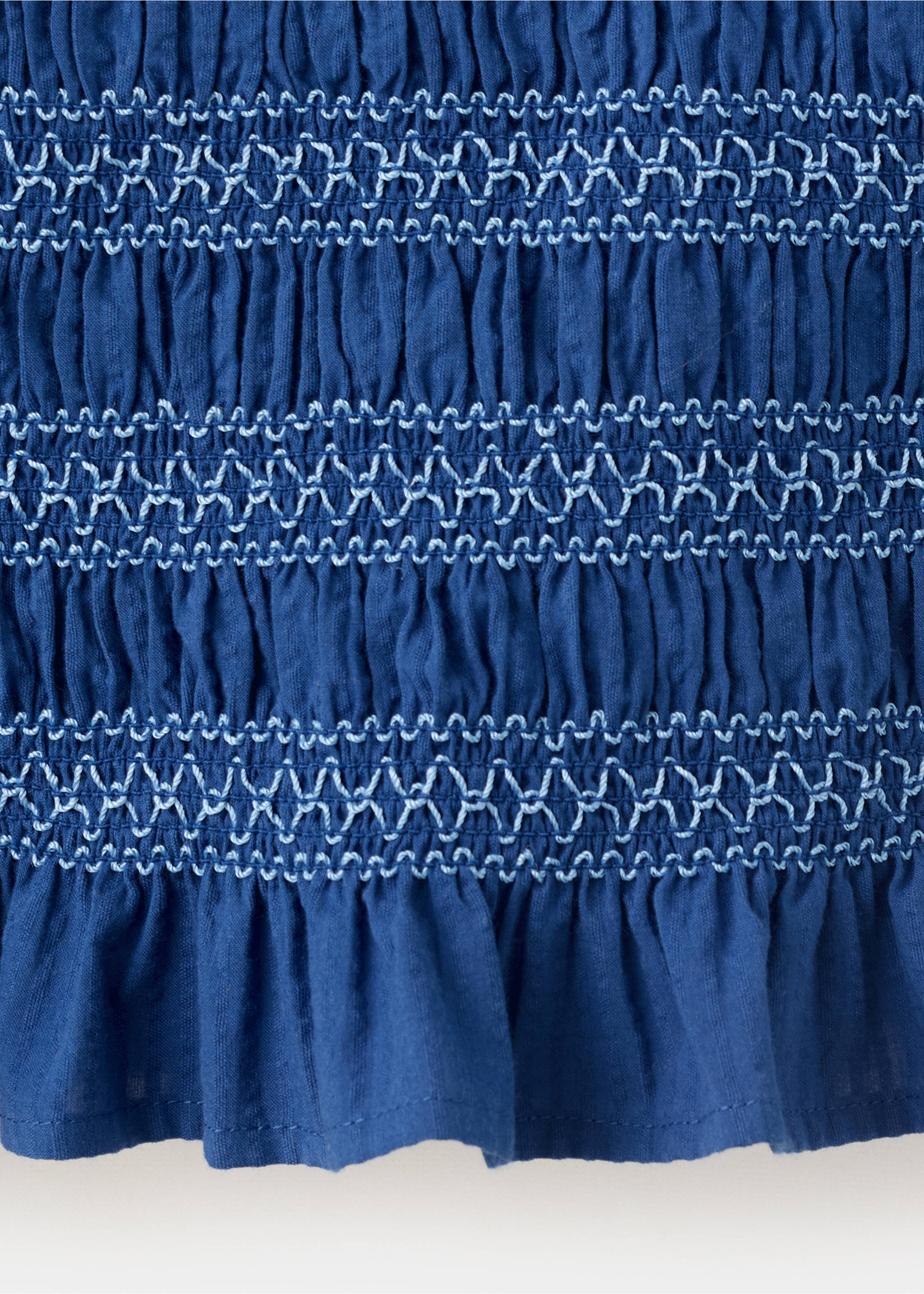 Smocked top with embroidered details - Details of the article 0, Navy. Ref: 37071507-00.