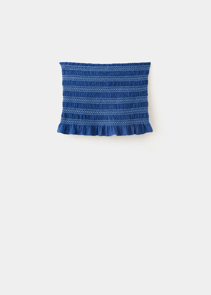 Smocked top with embroidered details — Navy