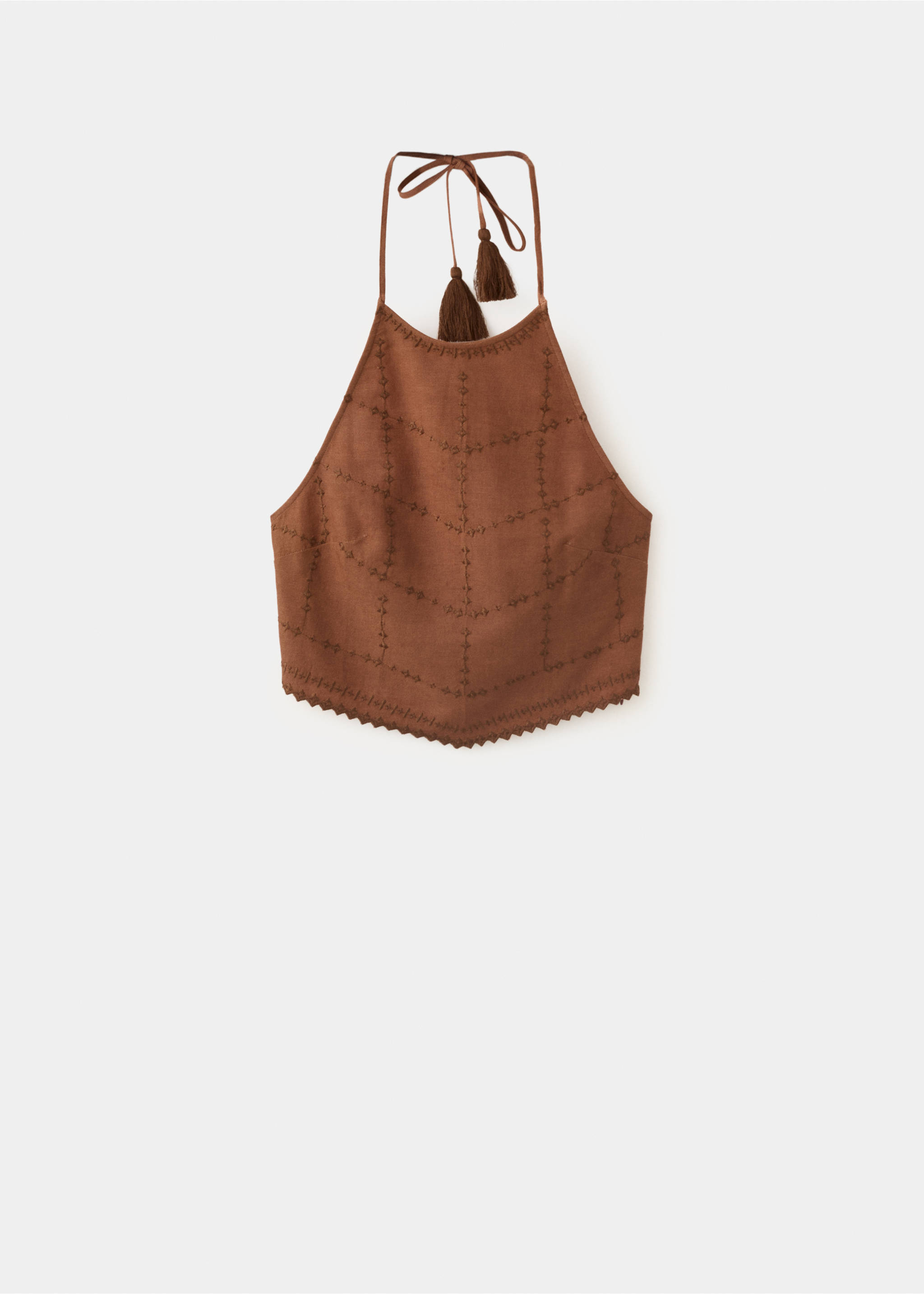 Fringed halter top - Article without model, Russet. Ref: 37071508-00.