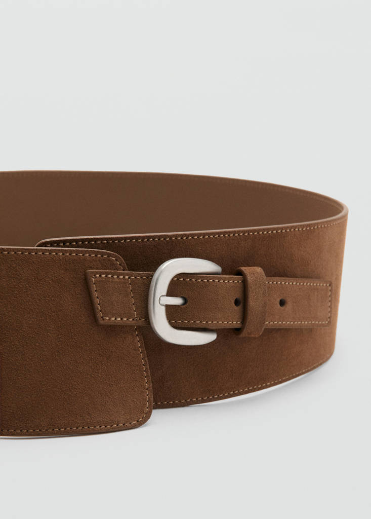Wide split leather belt — Brown