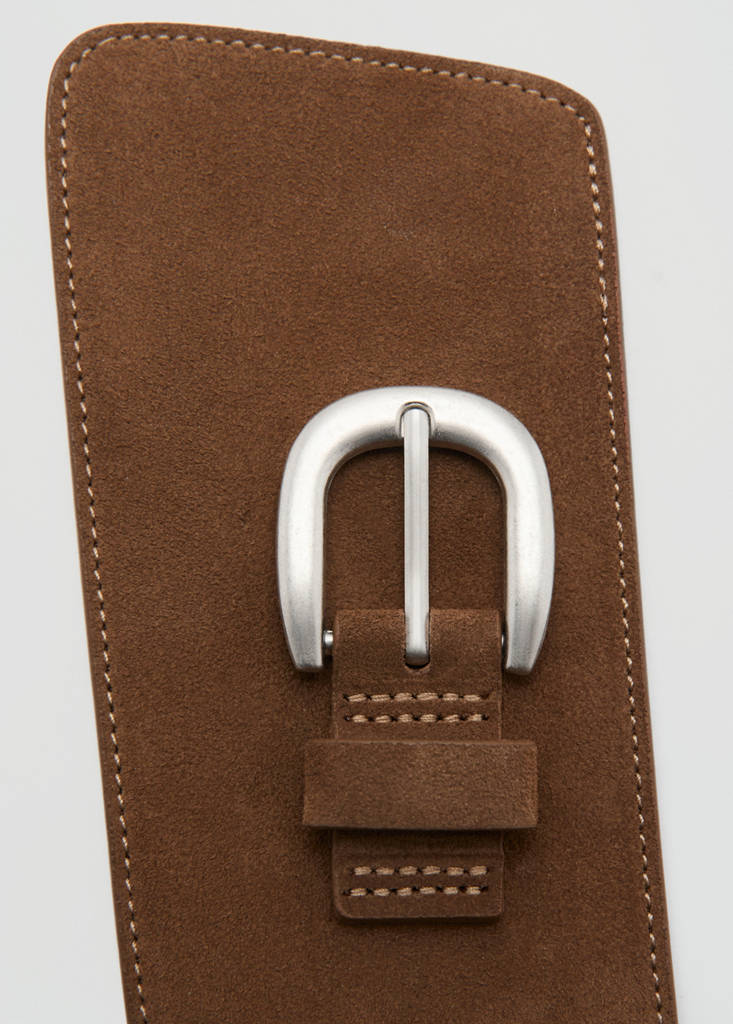 Wide split leather belt — Brown