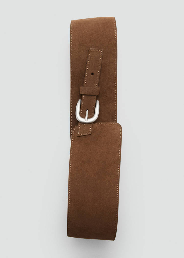 Wide split leather belt — Brown