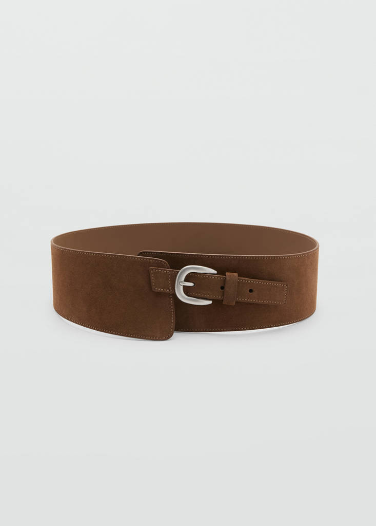 Wide split leather belt — Brown