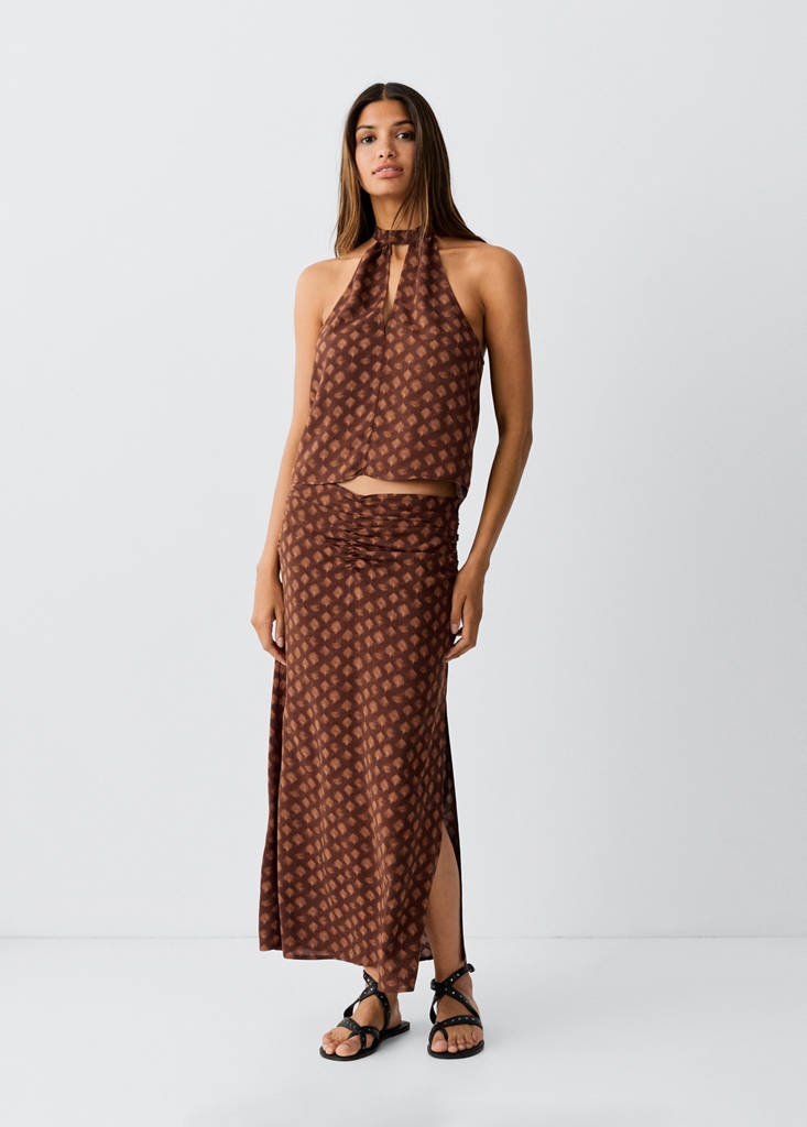Printed chiffon skirt — Russet