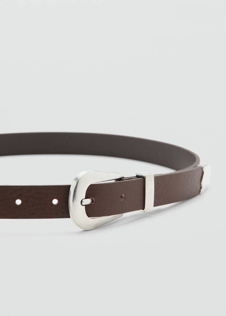Leather belt with metal detail — Chocolate