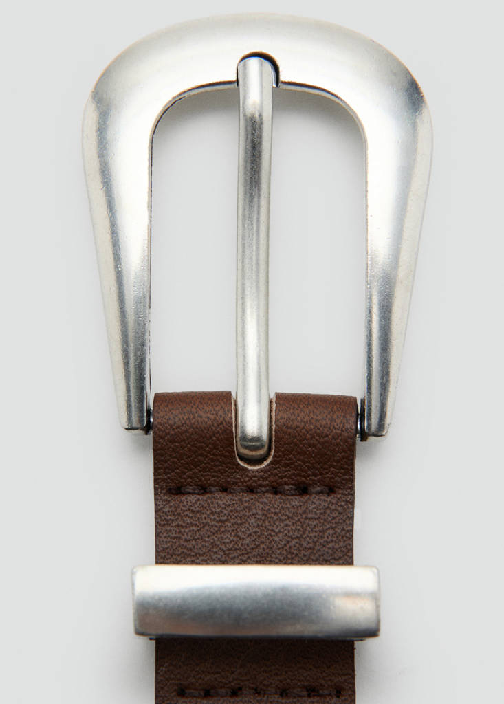 Leather belt with metal detail — Chocolate