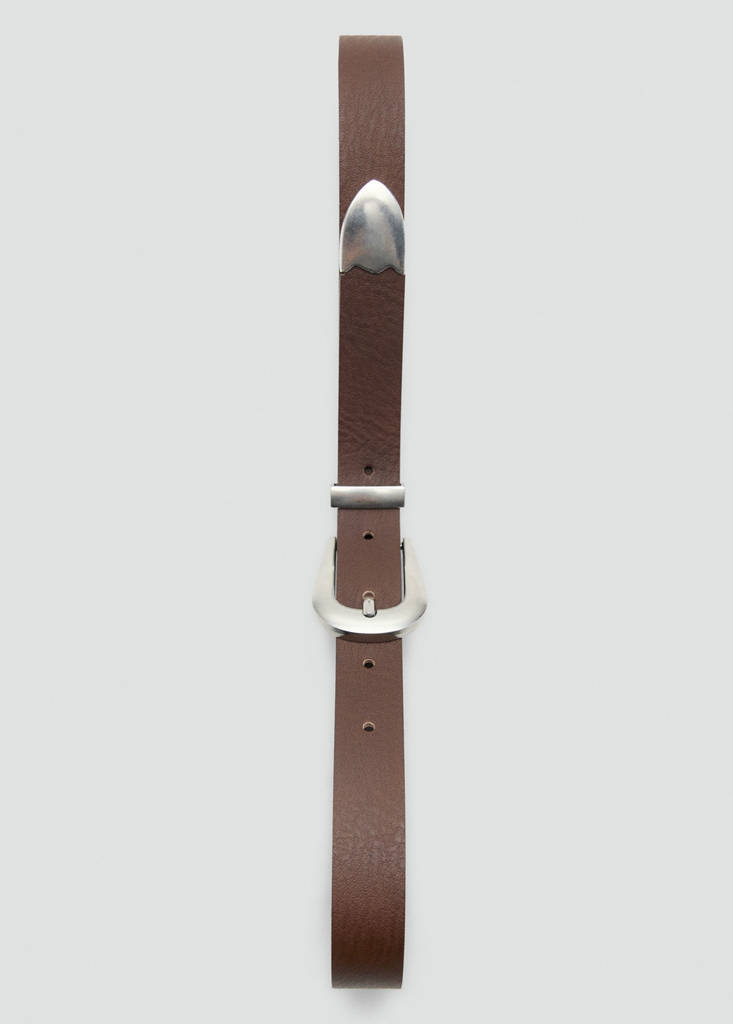 Leather belt with metal detail — Chocolate