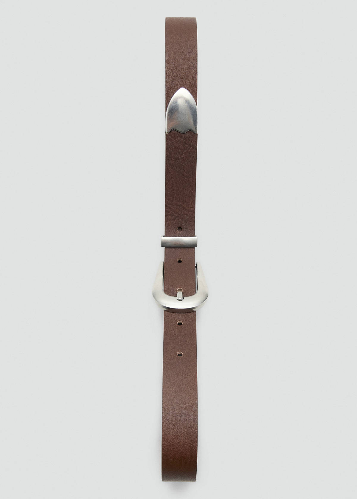 Leather belt with metal detail — Chocolate