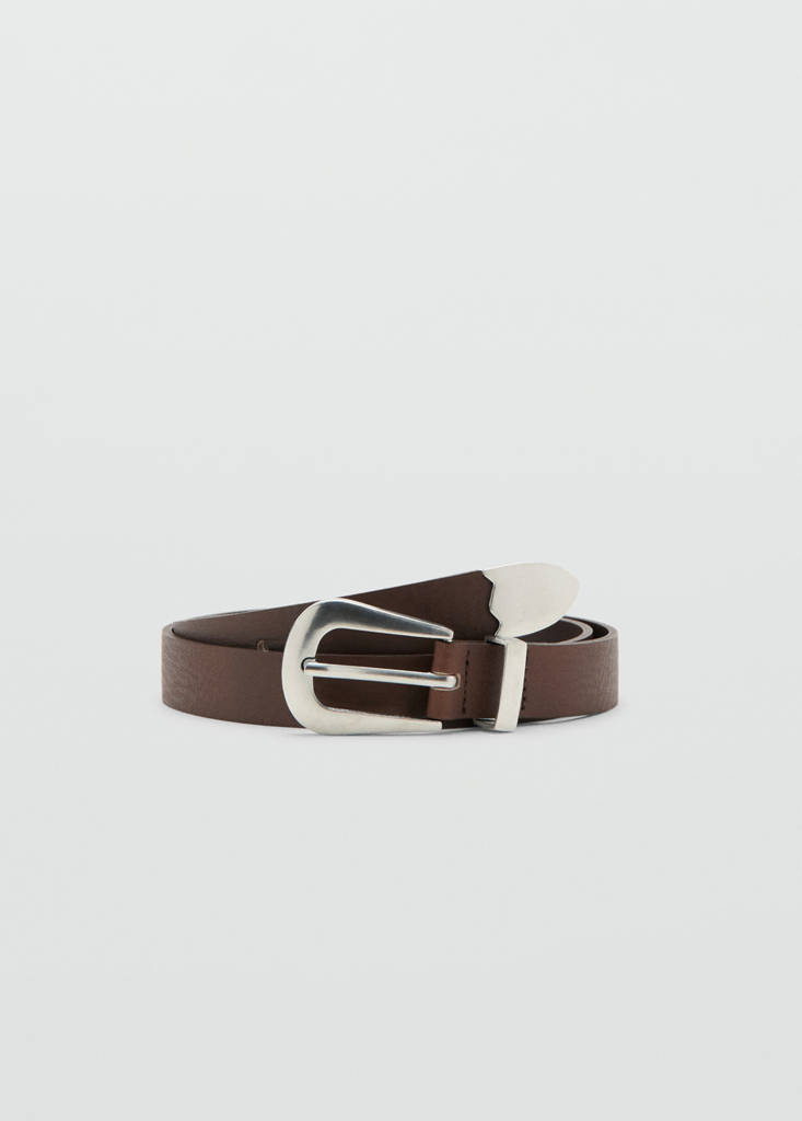 Leather belt with metal detail — Chocolate