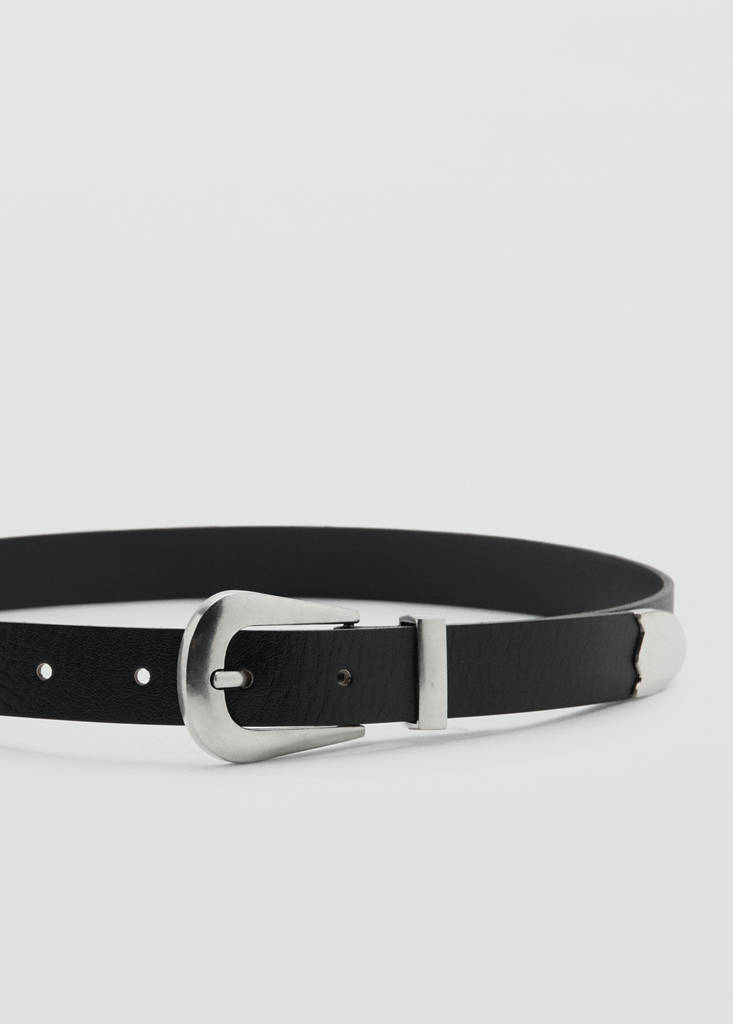 Leather belt with metal detail — Black
