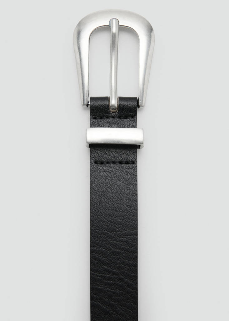 Leather belt with metal detail — Black