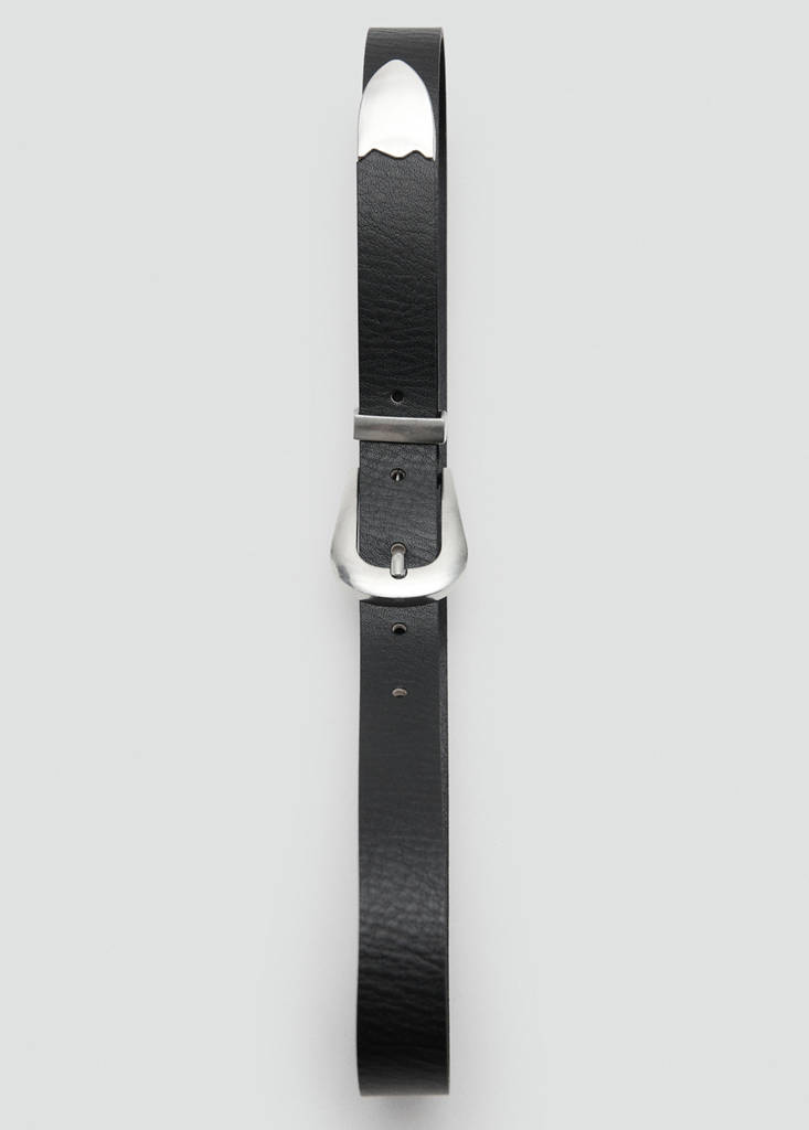 Leather belt with metal detail — Black