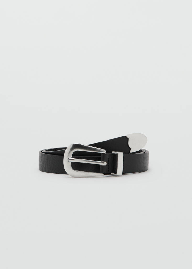 Leather belt with metal detail — Black