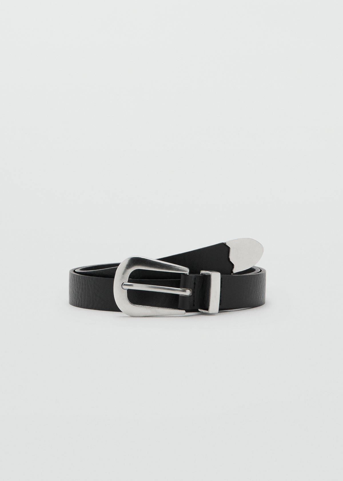Leather belt with metal detail — Black