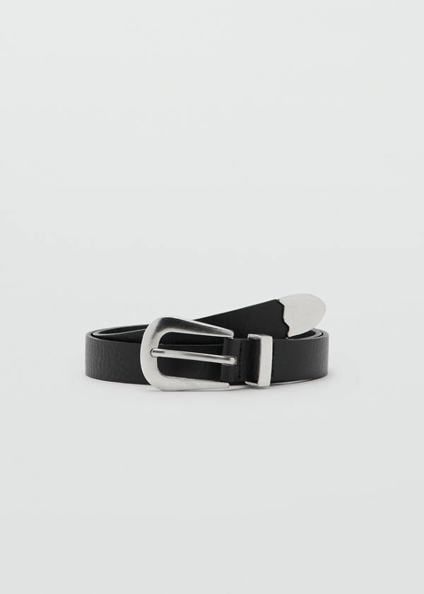Leather belt with metal detail — Black
