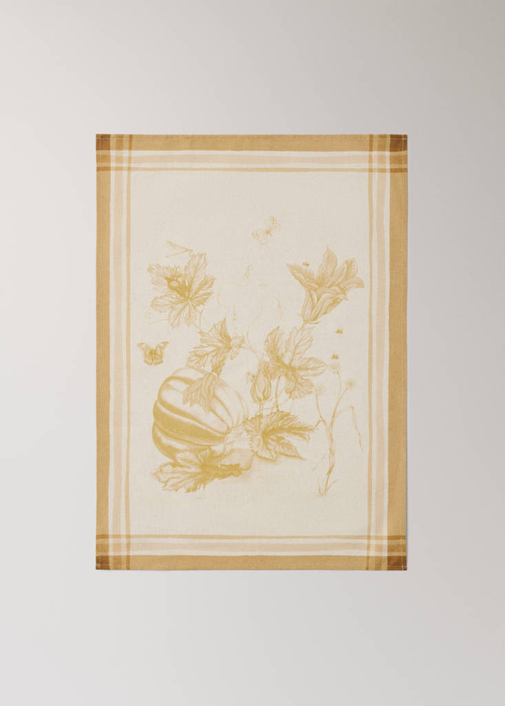 Pumpkin print cotton kitchen towel — Mustard
