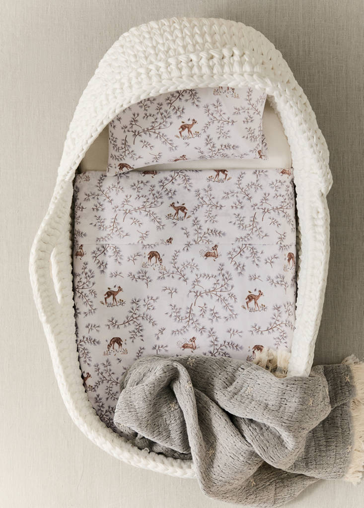 Printed 100% cotton mini cot bed set — Grey
