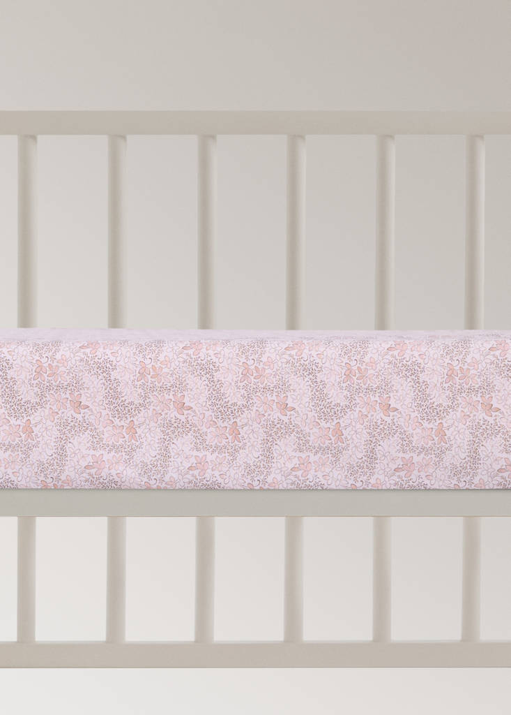 Floral 100% cotton cot fitted sheet — Nude