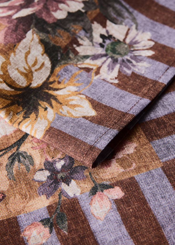 Pack of 4 linen-cotton napkins with floral and striped designs — Yellow