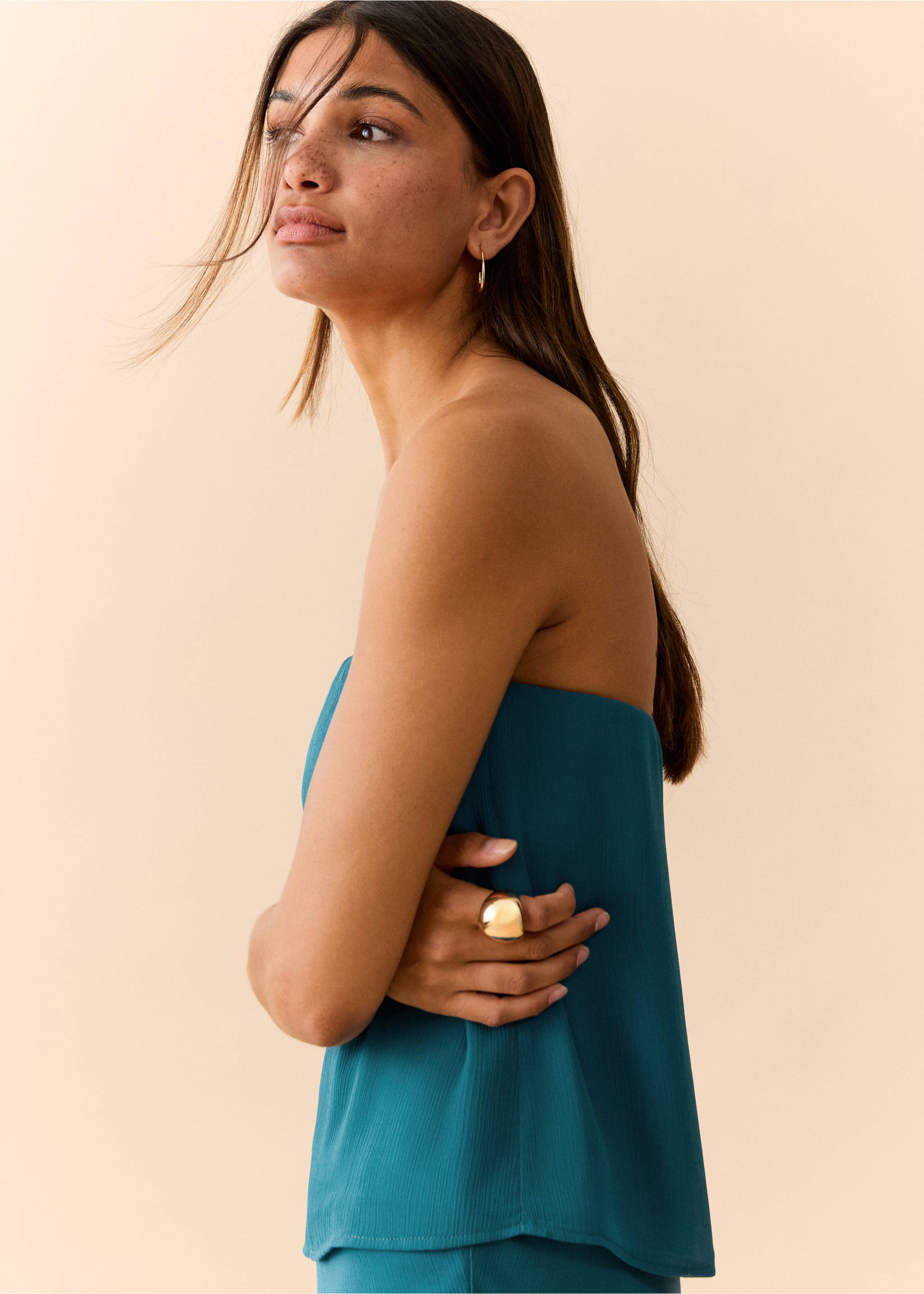 Bandeau top with texture - Details of the article 1, Petrol Blue. Ref: 37071541-00.