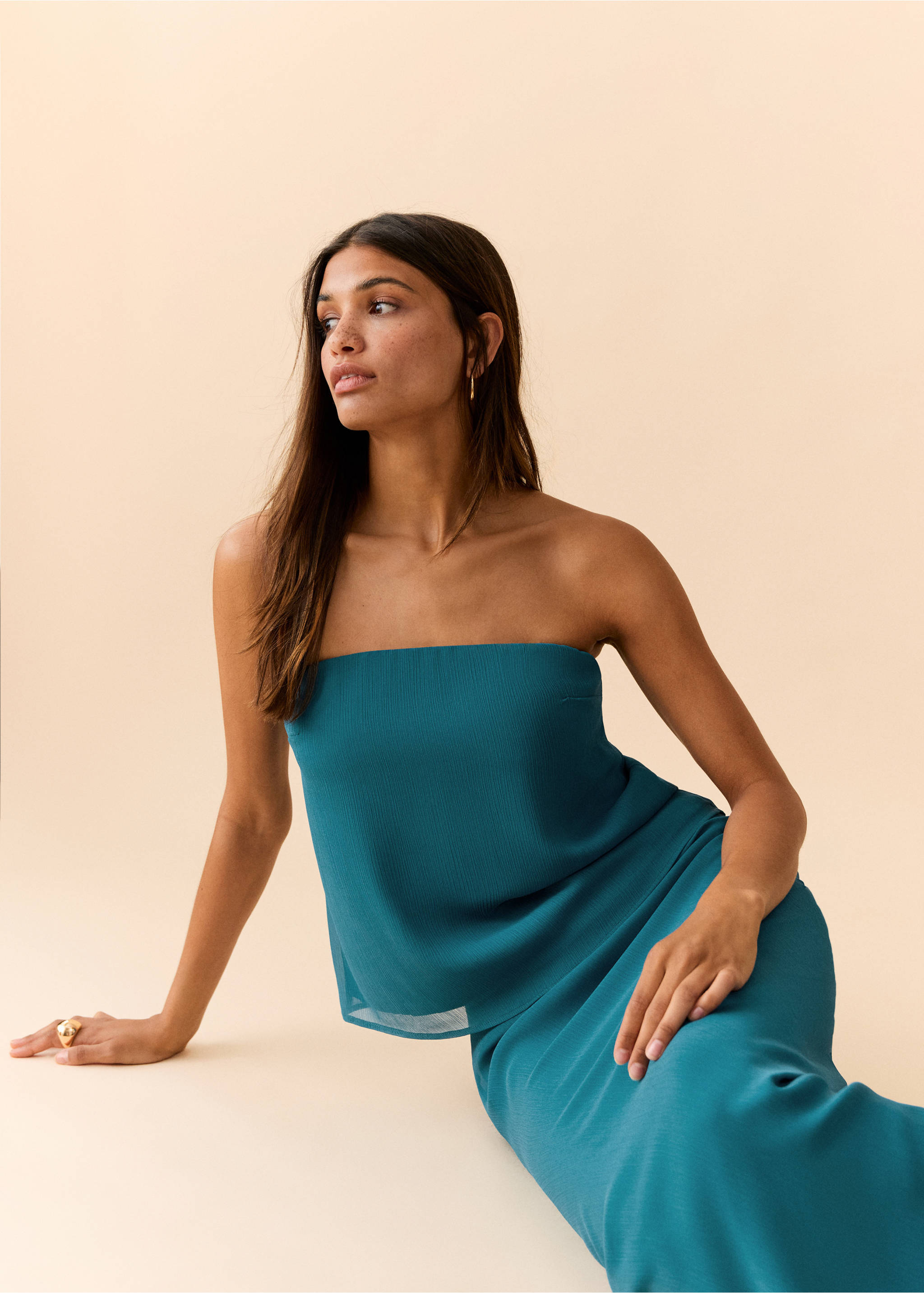 Bandeau top with texture - Details of the article 2, Petrol Blue. Ref: 37071541-00.