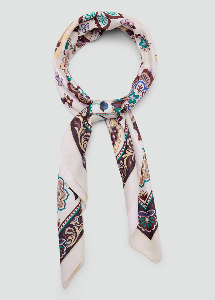 Floral print scarf — Ecru